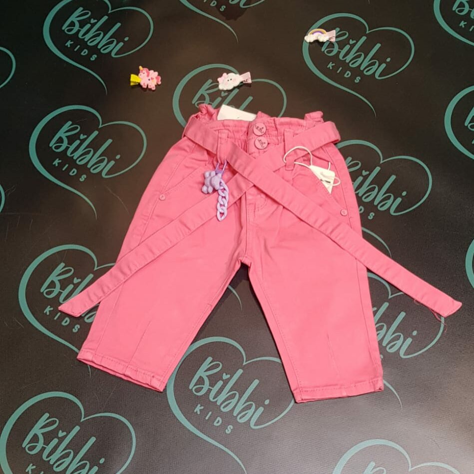 Jeans caramella con cintura rosa 